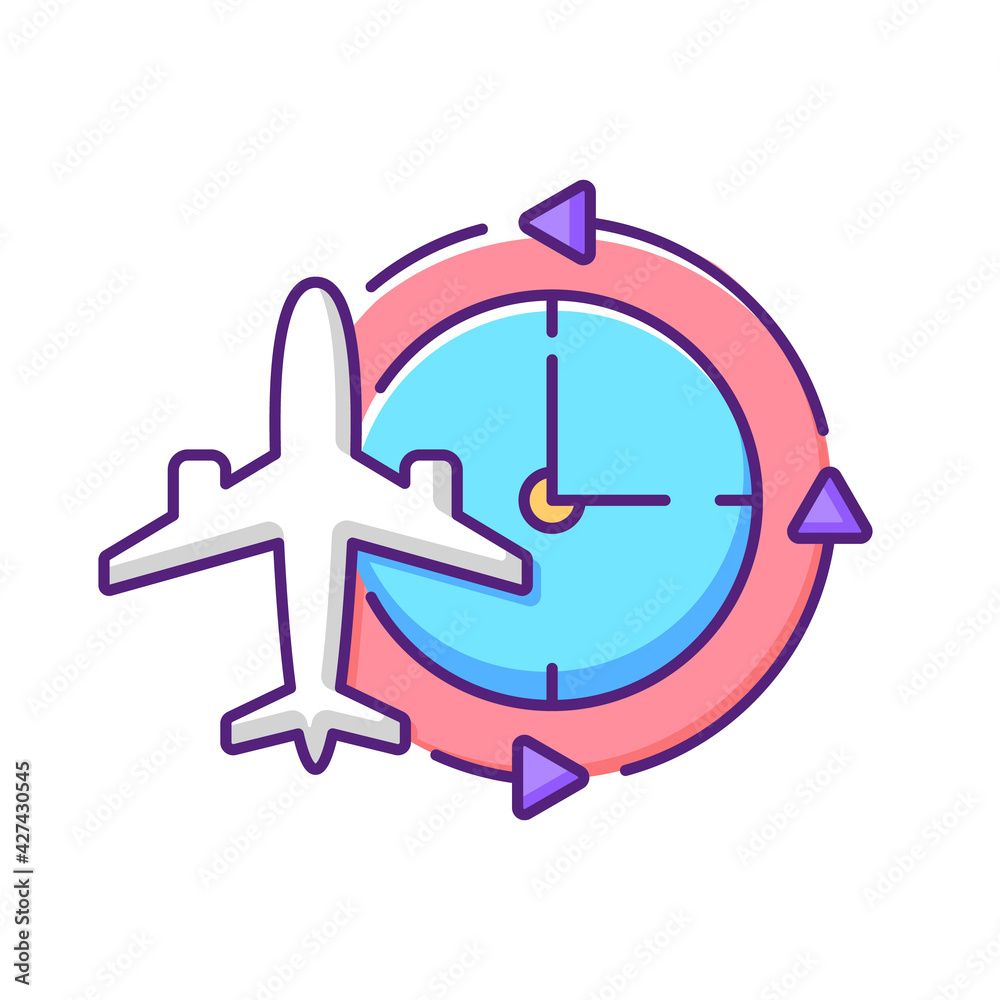 Poster jet lag rgb color icon. sleep disorder. time zones change due to international flight. fatigue from 