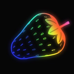 Glowing colorful strawberry icon on black background