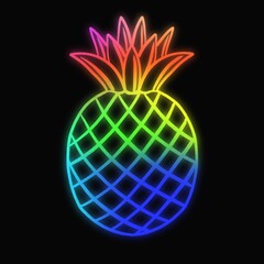 Glowing colorful pineapple icon on black background 