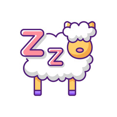 Counting sheeps RGB color icon. Mental exercise to improve sleep. Treatment for sleeplessness. Bedtime, nighttime problem solution. Recommendation to prevent insomnia. Isolated vector illustration