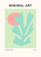 Abstract contemporary poster. Matisse inspired floral blossom composition. Natural collage in pastel colors, vector art