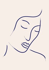 Abstract line female face. Matisse inspired woman portrait, contemporary print, posters, wall decor. Modern vector art