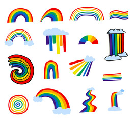 Cartoon Color Different Rainbow Icon Set. Vector