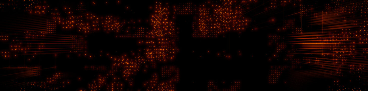 Futuristic, Orange Digital Grid background. Network Tech Wallpaper Banner. 3D Render 
