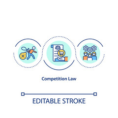 Competition law concept icon. Trading regulation by court and judge. Dealing with business law idea thin line illustration. Vector isolated outline RGB color drawing. Editable stroke