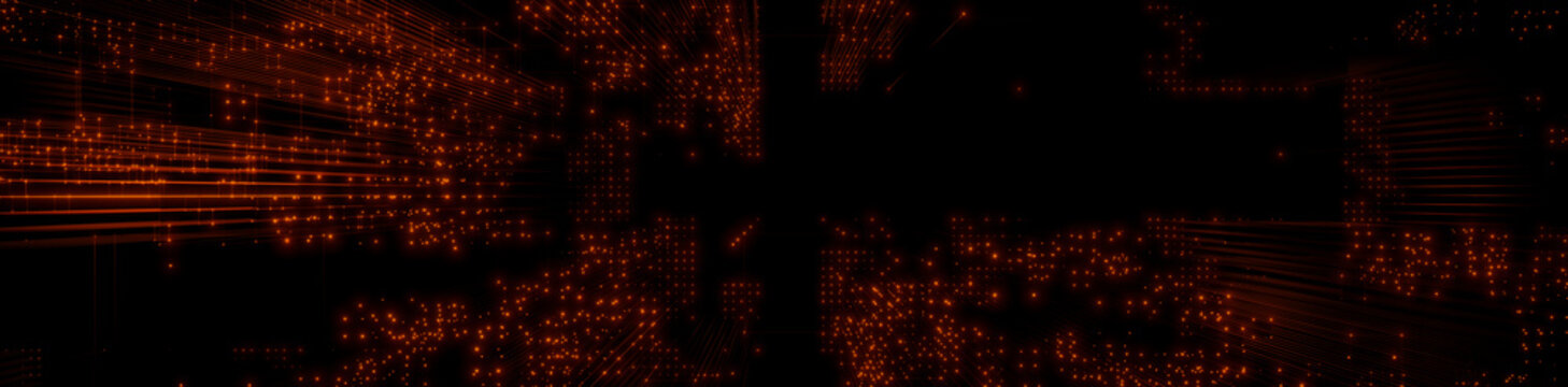 Futuristic, Orange Digital Grid background. Network Tech Wallpaper Banner. 3D Render 