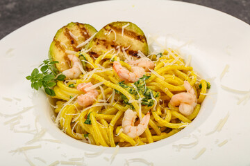 Pasta with prawn and zucchini