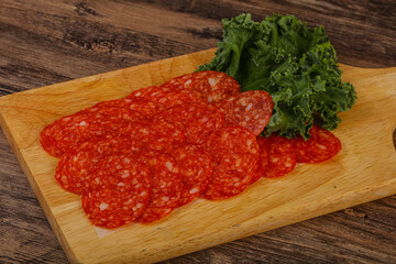 Italian spycy pepperoni sausage slices