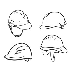 industry helmet vector and illustration, black and white, hand drawn, sketch style, isolated on white background.