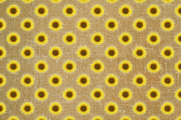 Yellow sunflowers on burlap, summer pattern pattern.