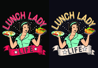 lunch lady,  illustration, Lunch Lady Life, Food,  Cafeteria Manager, School Lunch, Cafeteria, Food Service, Vector