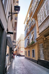 Streets in old central part of ancient town Cadiz, Andalusia, Spain