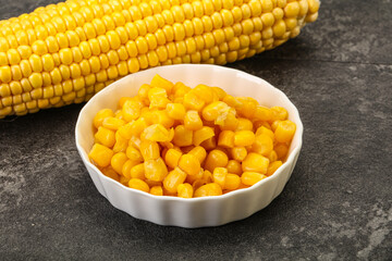 Sweet yellow corn in the bowl