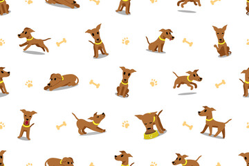 Cartoon character brown greyhound dog seamless pattern for design.