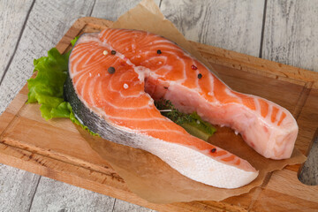 Raw salmon steak - ready for grill