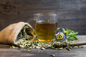 dried leaves of passiflora to drink sedative tea - obrazy, fototapety, plakaty