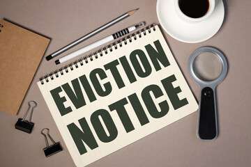 eviction notice. text on white paper on brown background - obrazy, fototapety, plakaty