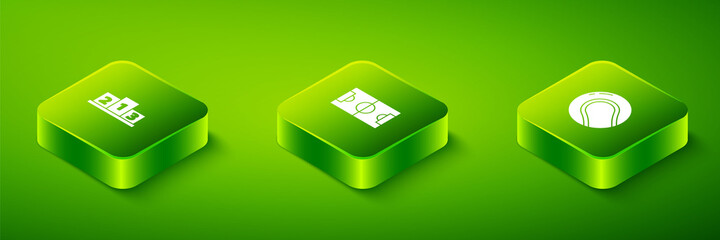 Set Isometric Football or soccer field, Baseball and Award over sports winner podium icon. Vector