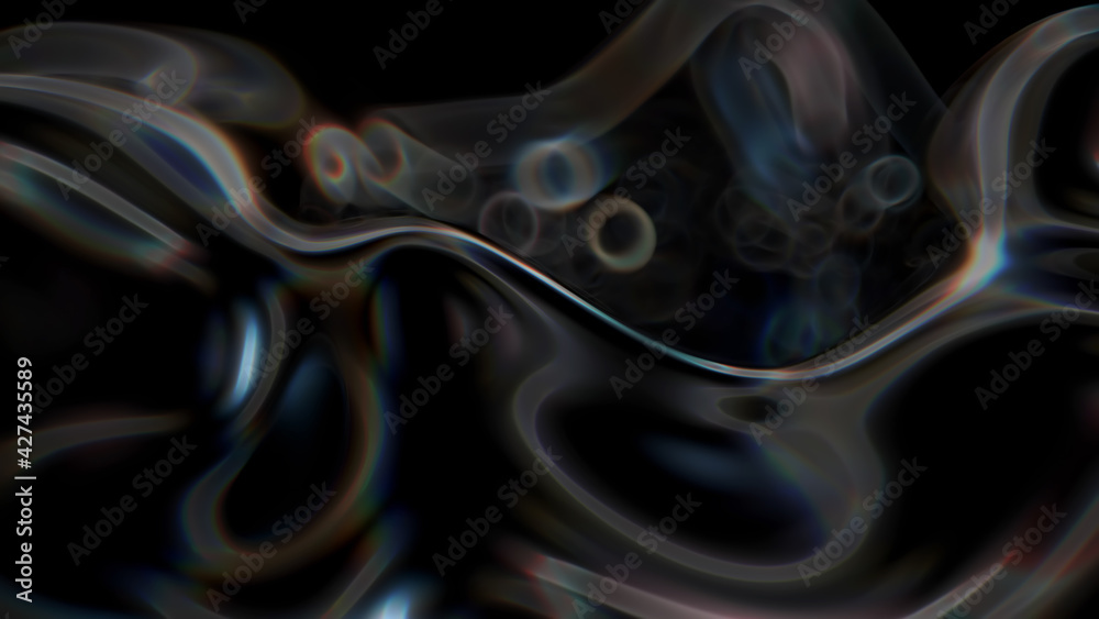 Poster abstract 3d render background of flowing reflective surface with a depth of field. ..