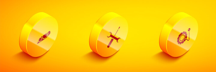 Set Isometric Car headlight, Screwdriver and wrench spanner and Tire pressure gauge icon. Vector