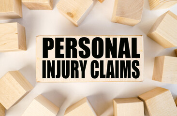 Personal injury claim. text on a piece of wood. on a white background