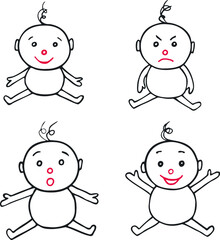 Vector set of baby emotions. Kid expressing their feelings. Doodle facial illustration of the human expression. drawing characters in a vector graphic.