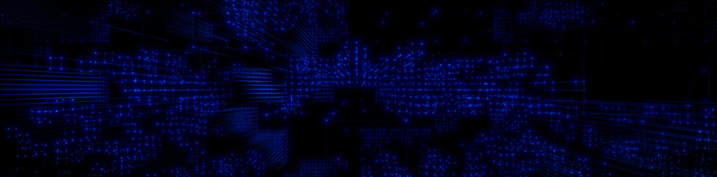 Futuristic, Blue Digital Grid background. Network Tech Wallpaper Banner. 3D Render 