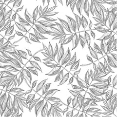 Fototapeta premium Palm leaves. Flowers. Seamless vector pattern of tropical flowers and leaves. Trendy vector image. Coloring. Antistress.