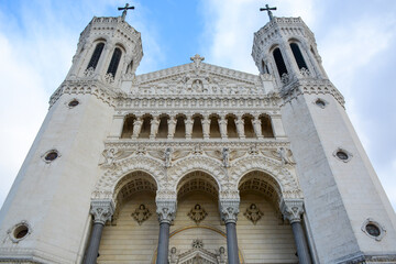 Lyon, France - October 25, 2019: The Basilica of Notre-Dame de Fourviere (La Basilique Notre Dame de Fourviere)