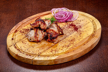 Caucasian traditional Pork shashlik served onion