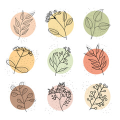 Set of Flowers, abstract shapes. Line art. Round elements. Line art. Contemporary Hand drawn vector illustrations EPS10.