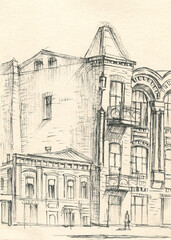 old building in Russian style sketch