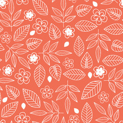 Abstract leaves and flowers seamless pattern. Floral background. Minimalist style. 