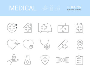 Line icon set of medical editable stroke.vector illustration