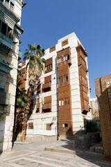 Old town of Jeddah with th historic wooden balconies in the Al Balad district, Saudi Arabia - 427439346