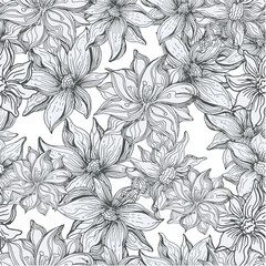 Palm leaves. Flowers. Seamless vector pattern of tropical flowers and leaves. Trendy vector image. Coloring. Antistress.