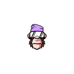 monkey in cap with glasses logo vector illustration, cool ape logo design