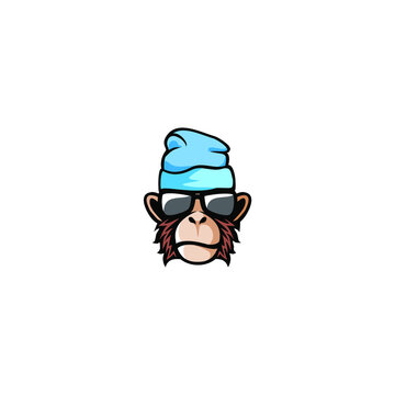 monkey in cap with glasses logo vector illustration, cool ape logo design