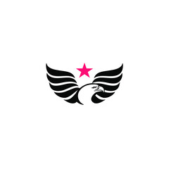 flying eagle and star icon logo vector illustration in monochrome style