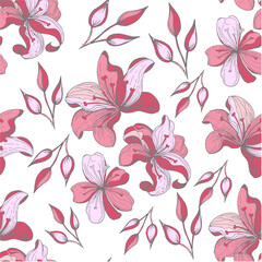 Tropical flowers. Flowering plants seamless pattern. Trending vector image.