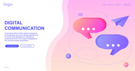 
Digital communication. Instant messenger vector illustration concept,  mobile smartphone and laptop for chatting in social media. Can use for landing page, template, web,  banner, homepage. 
