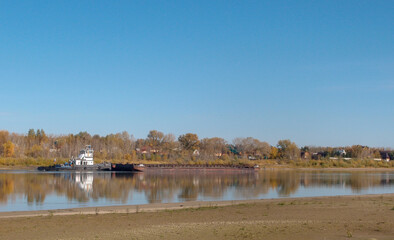 View of the autumnal bank of the Irtysh River in the Omsk Region.