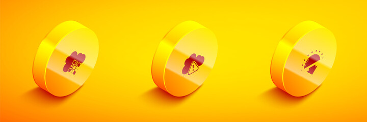 Set Isometric Cloud with snow, Storm warning and Sunset icon. Vector
