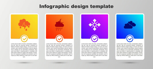 Set Cloud with rain and lightning, moon, Snowflake and . Business infographic template. Vector
