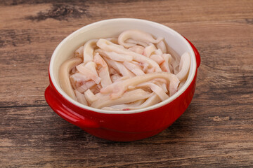 Marinated squid slices in the bowl