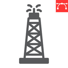 Oil rig glyph icon, fuel tower and drilling rig, oil derrick vector icon, vector graphics, editable stroke solid sign, eps 10.