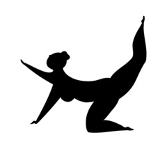 The girl is doing sport exersise,  dancing. Sports activities, healthy lifestyle. Black silhouette.