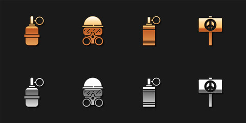 Set Hand grenade, Gas mask, and Peace icon. Vector