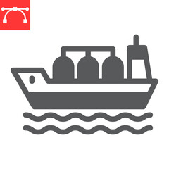 Oil tanker ship glyph icon, fuel shipping and logistics, cargo ship vector icon, vector graphics, editable stroke solid sign, eps 10.