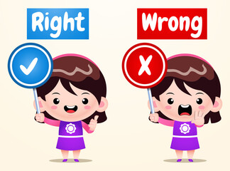 Cute Boy Opposite Words Right Wrong